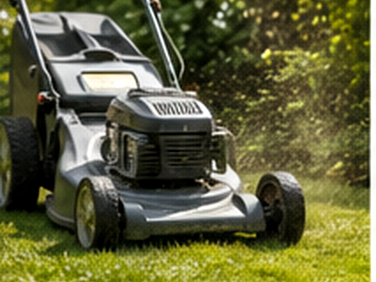 Lawn mower on a domestic garden lawn
